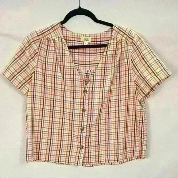 a.n.a. Crop Top V-Neck Multi Color Button Front - Picture 1 of 6
